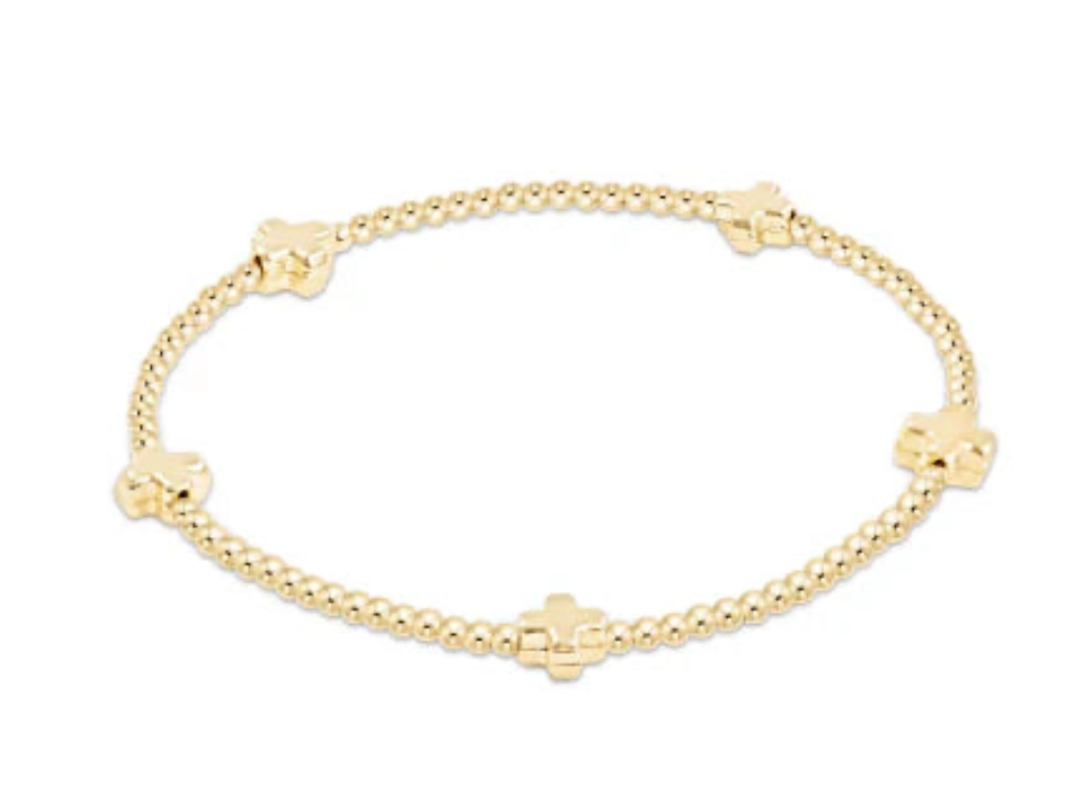 Signature Cross Small Gold Pattern 2mm Bead Bracelet- Gold