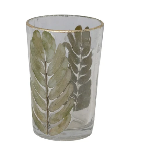 Hand-Blown Glass Embedded Leaves Votive