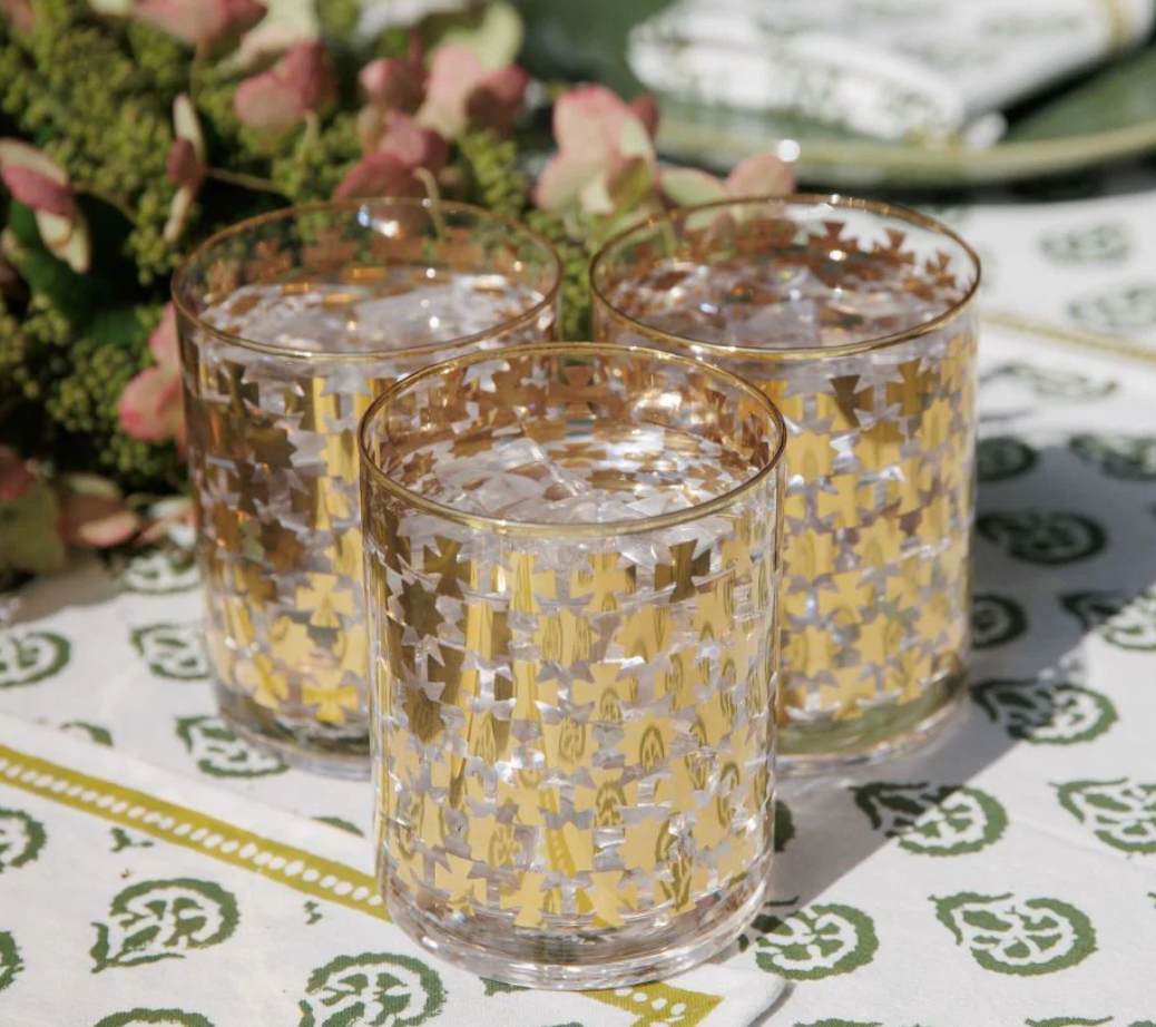 Set of 4 India Hicks Gold Cross Bourbon Glasses