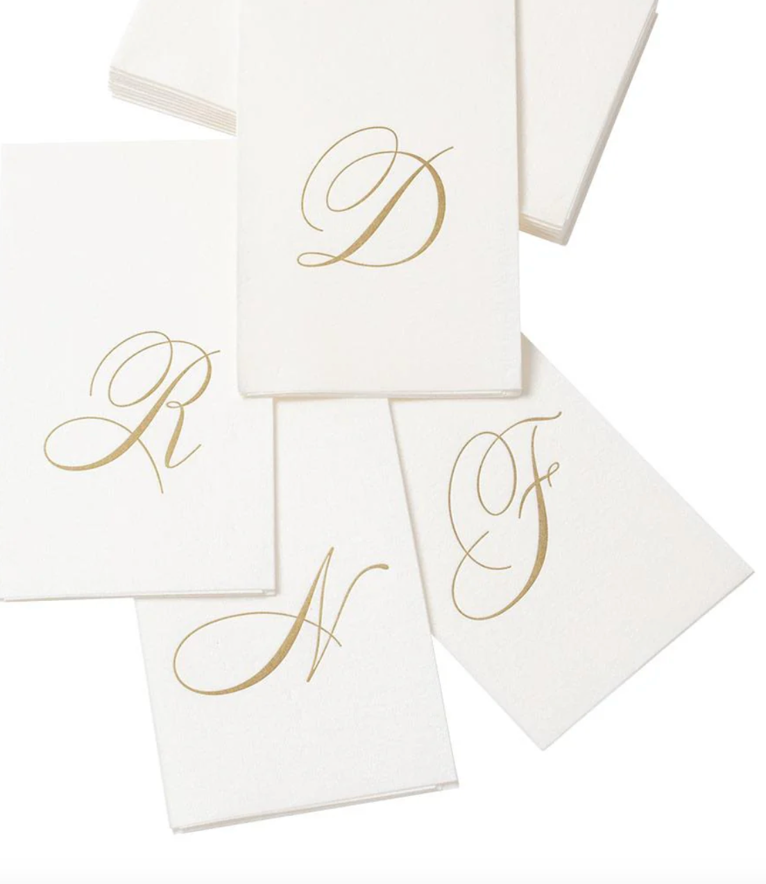 White Pearl & Gold Paper Linen Single Initial Boxed Guest Towel Napkins - 24 Per Package