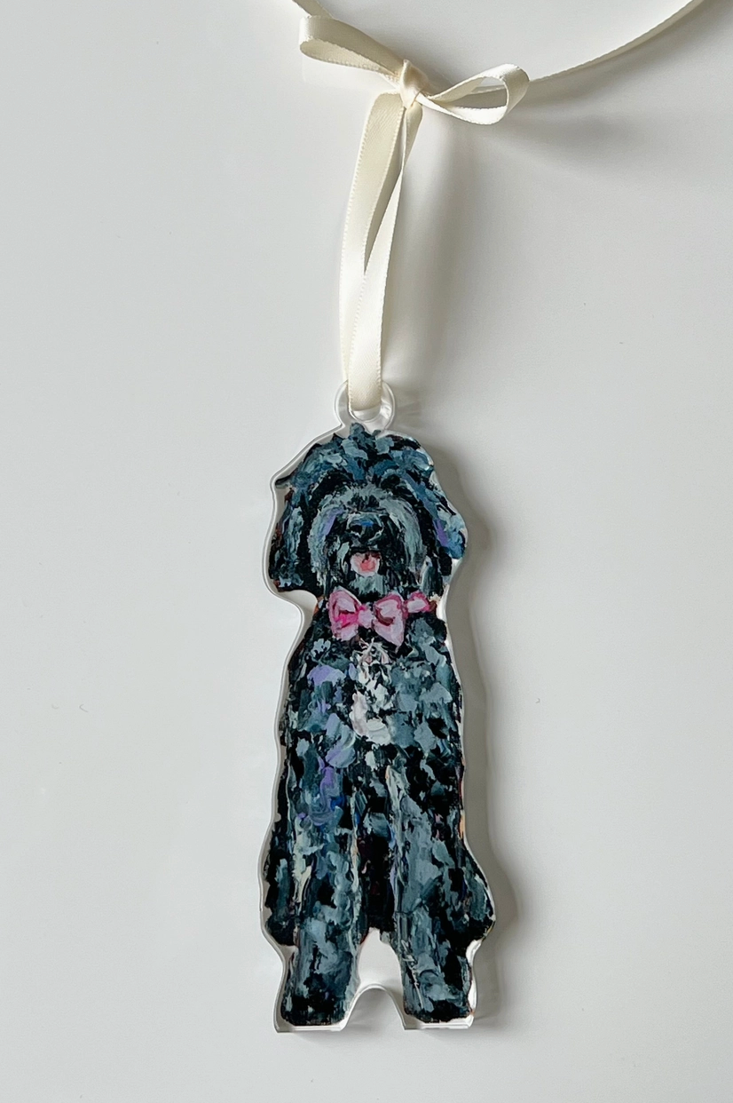 Black Doodle with Pink Bow Acrylic Ornament