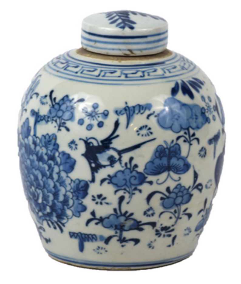 Mini Blue and White Lidded Jar - Bird