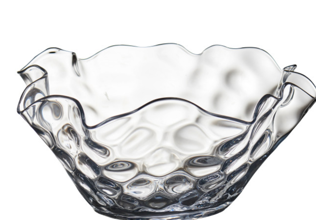 Dimpled Bowl with Wavy Top- Clear