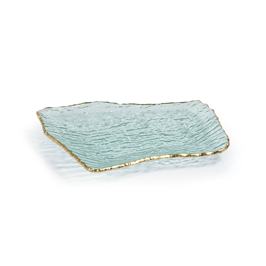 Textured Rectangular Plate Organic Shape Plate w/ Jagged Gold Rim