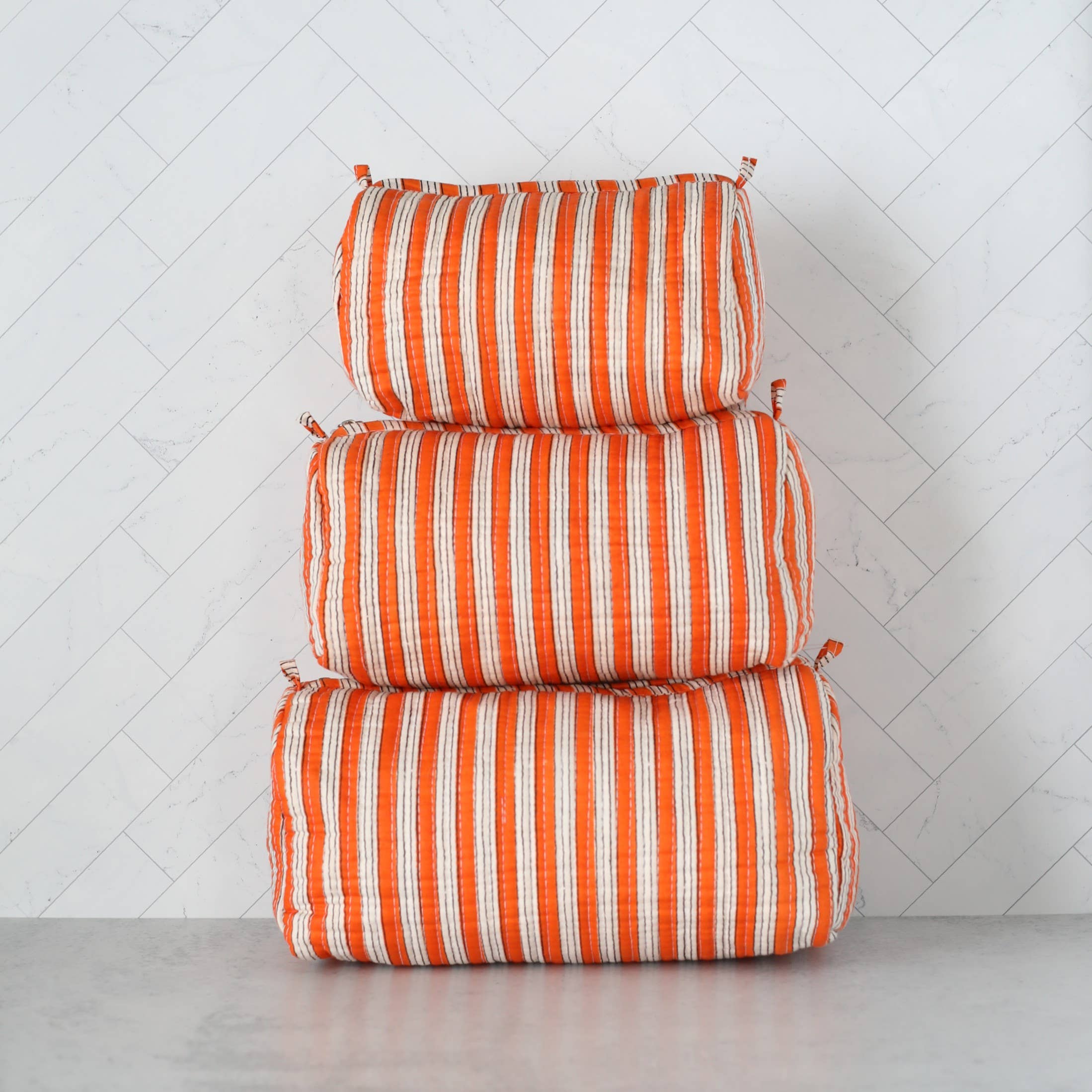 Cosmetic Bag Orange Stripe, Set of 3