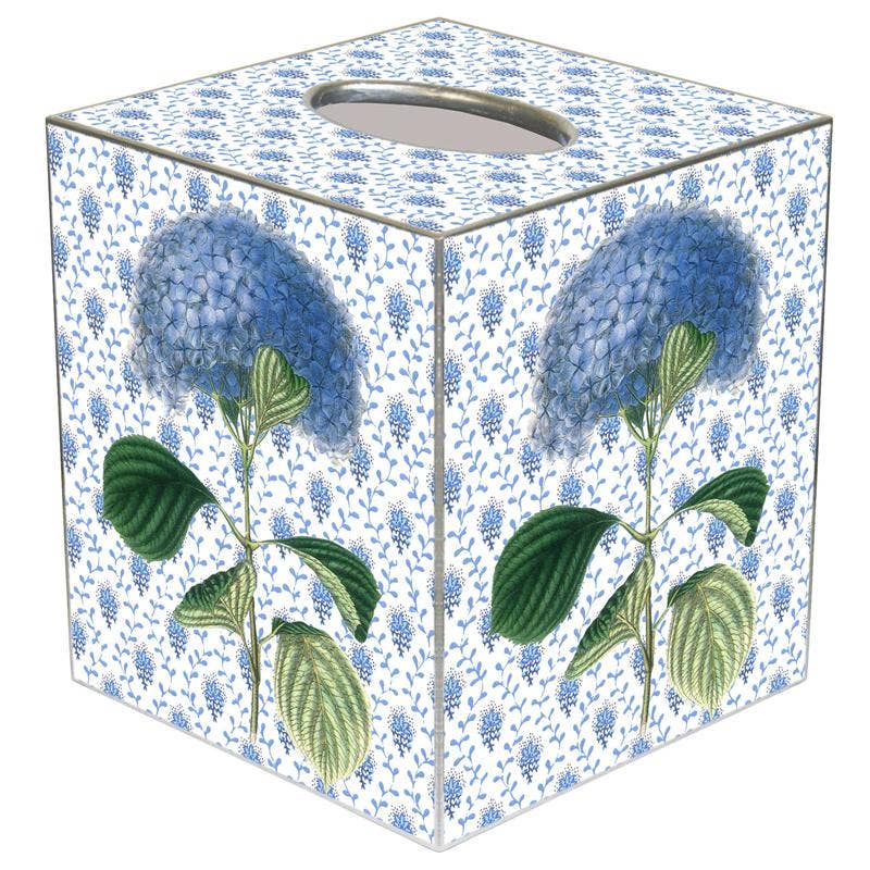 Blue Hydrangea on Blue Provincial Print Tissue Box Cover