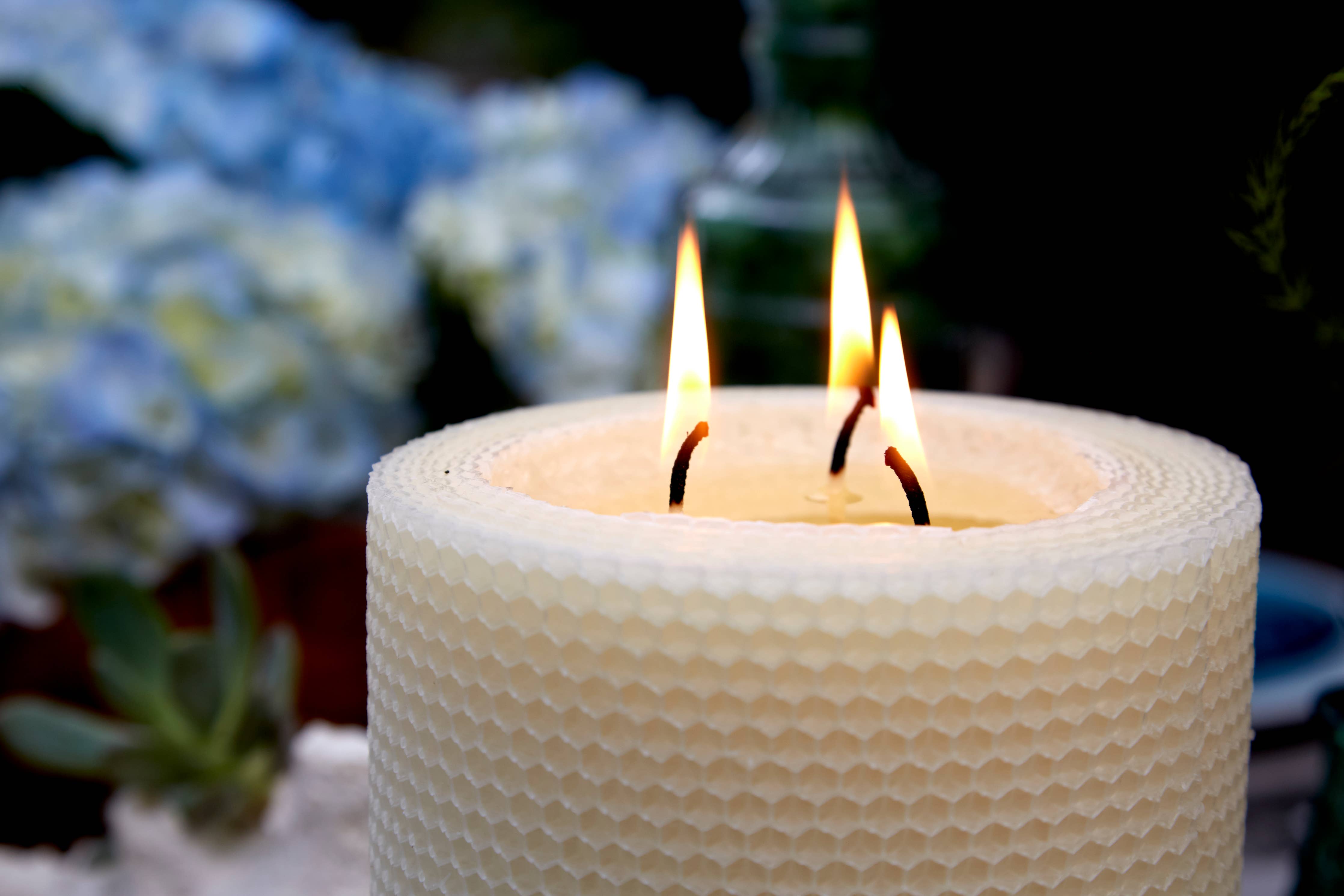 6" x 5" Triple Wick Hand Rolled Beeswax Pillar Candle