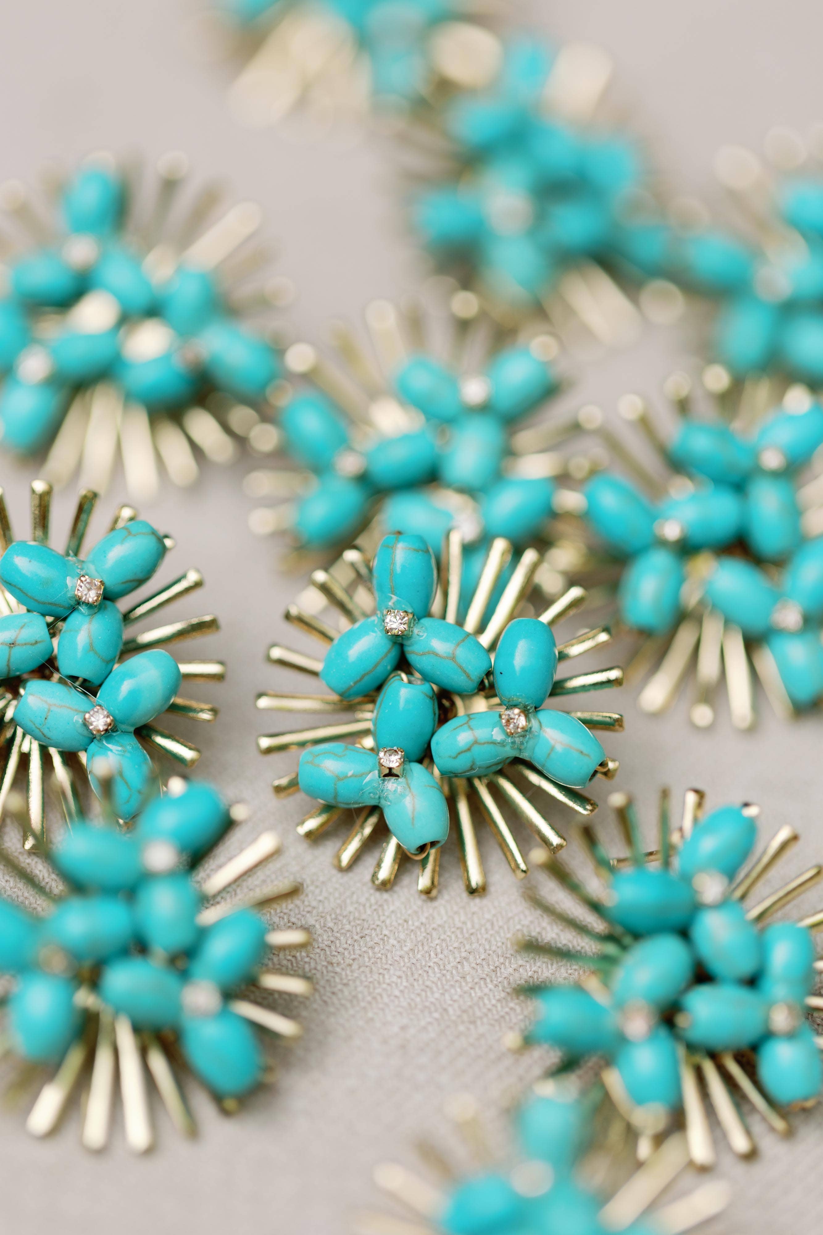 Turquoise Sunburst Statement Stud Earrings