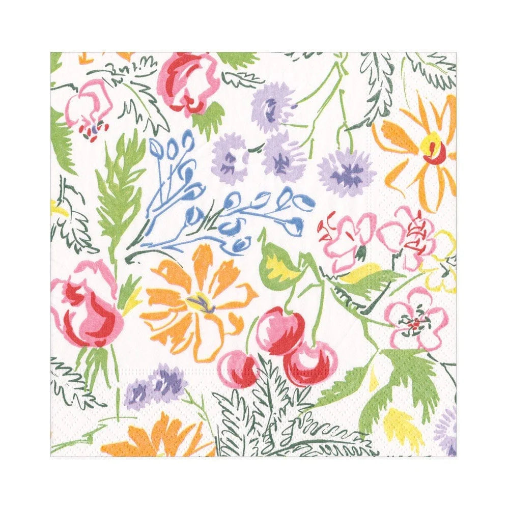 Cerise Floral Cocktail Napkins