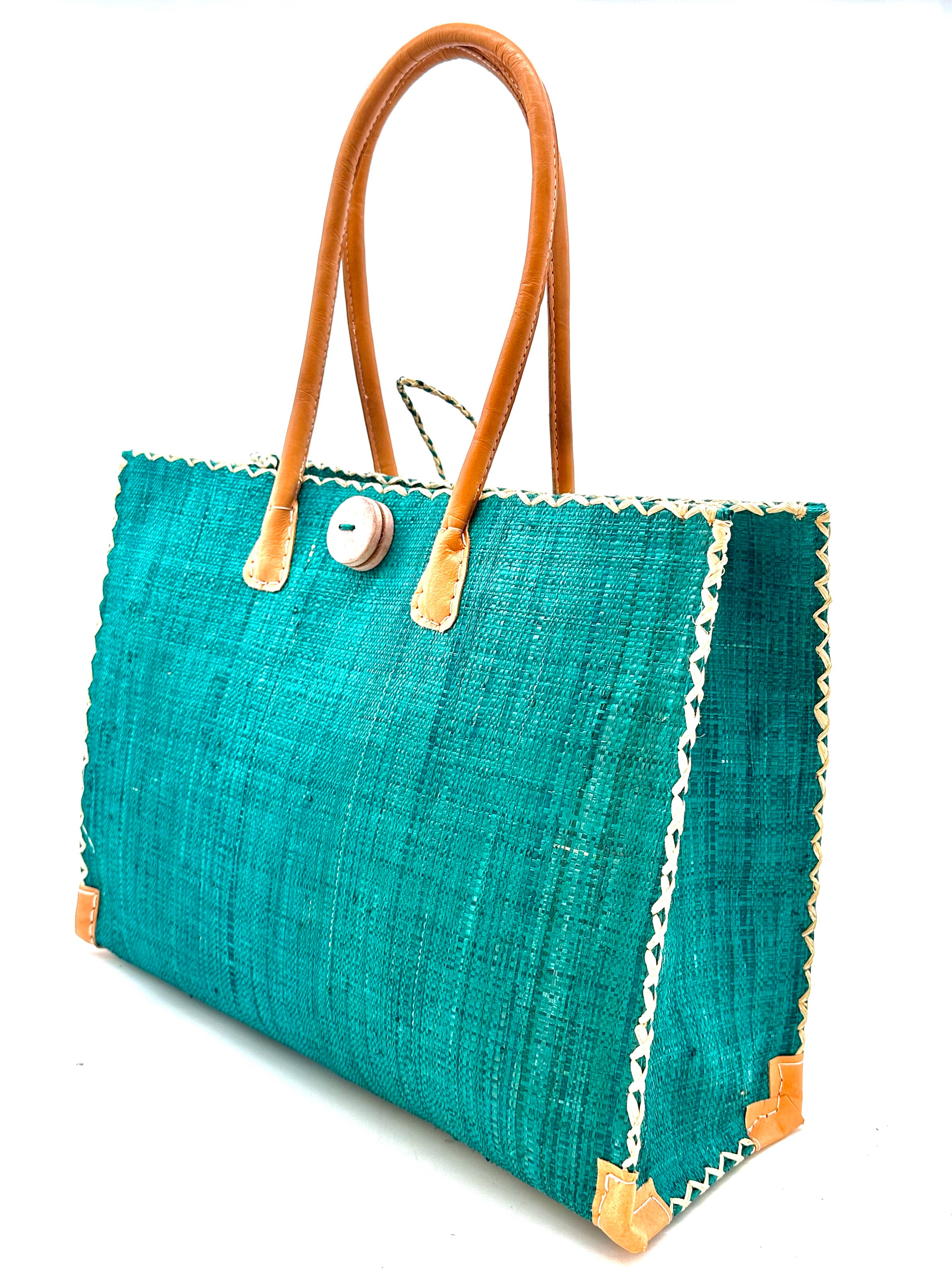 Zafran Solid Straw Beach Bag with Plastic Liner - 2 Sizes