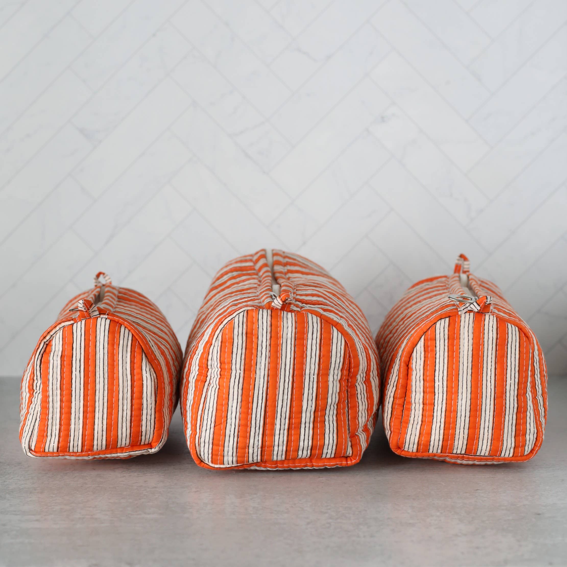 Cosmetic Bag Orange Stripe, Set of 3