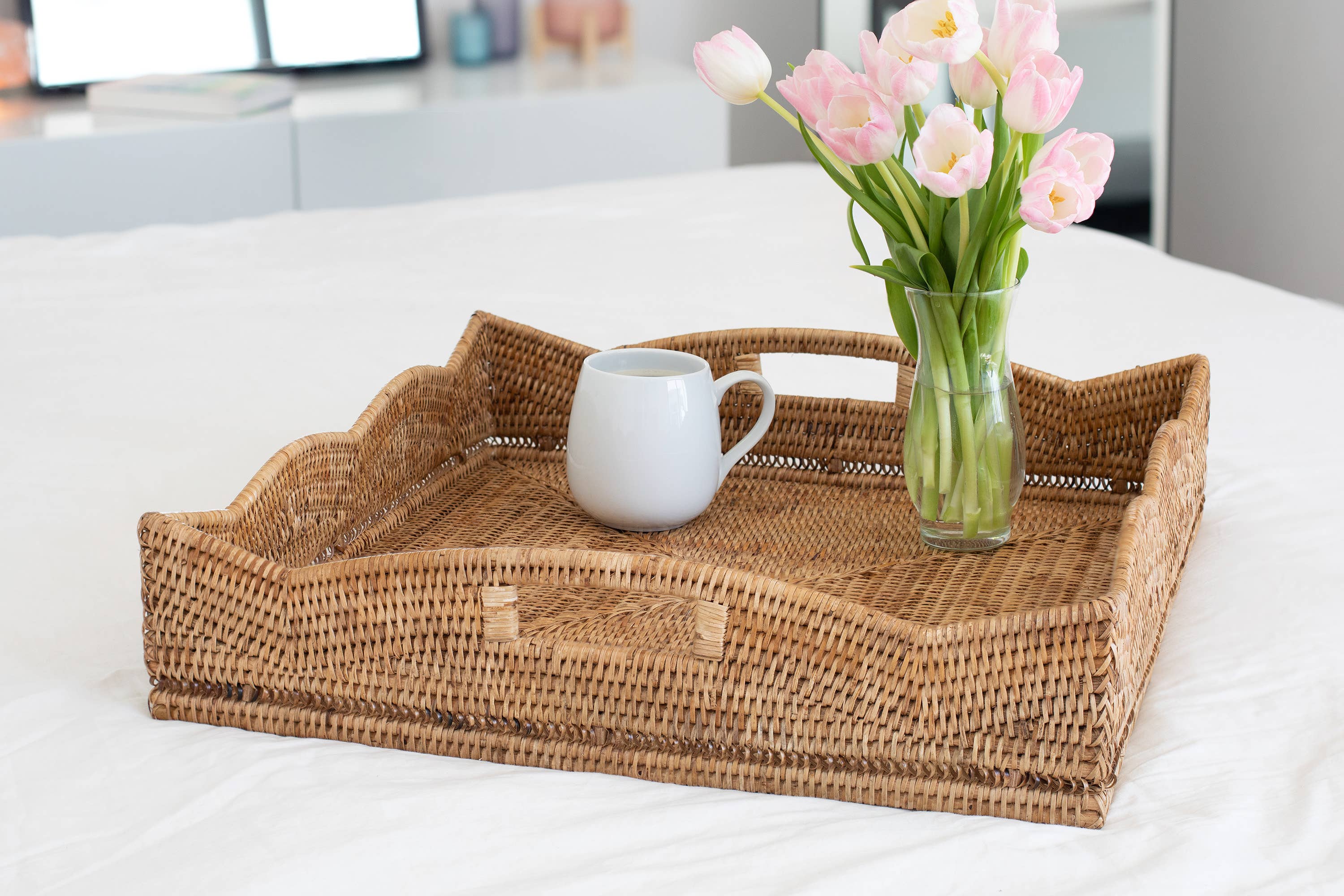 Artifacts Rattan Scallop Collection Square Tray