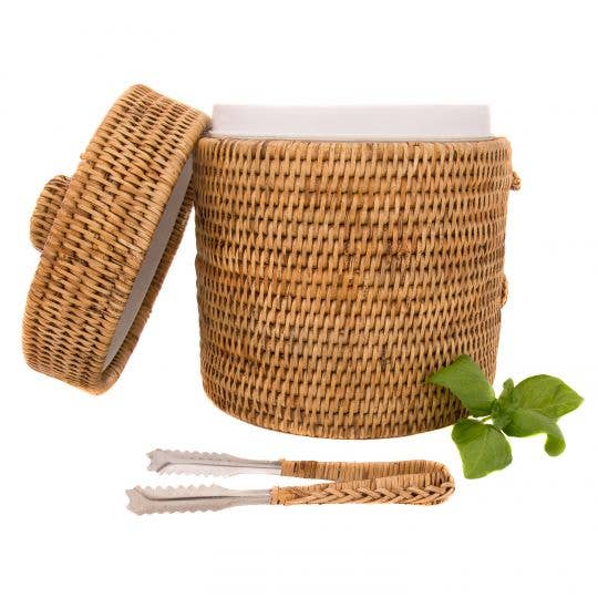 Artifacts Rattan Ice Bucket with Tongs