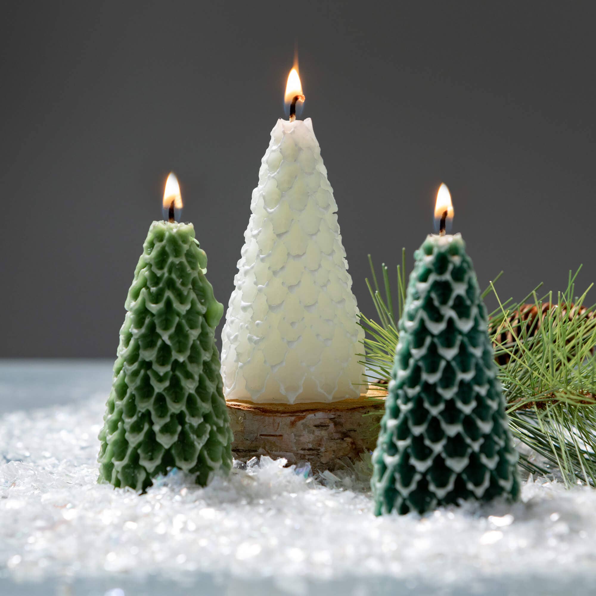 CONE PINE TREE CANDLE SET OF 3