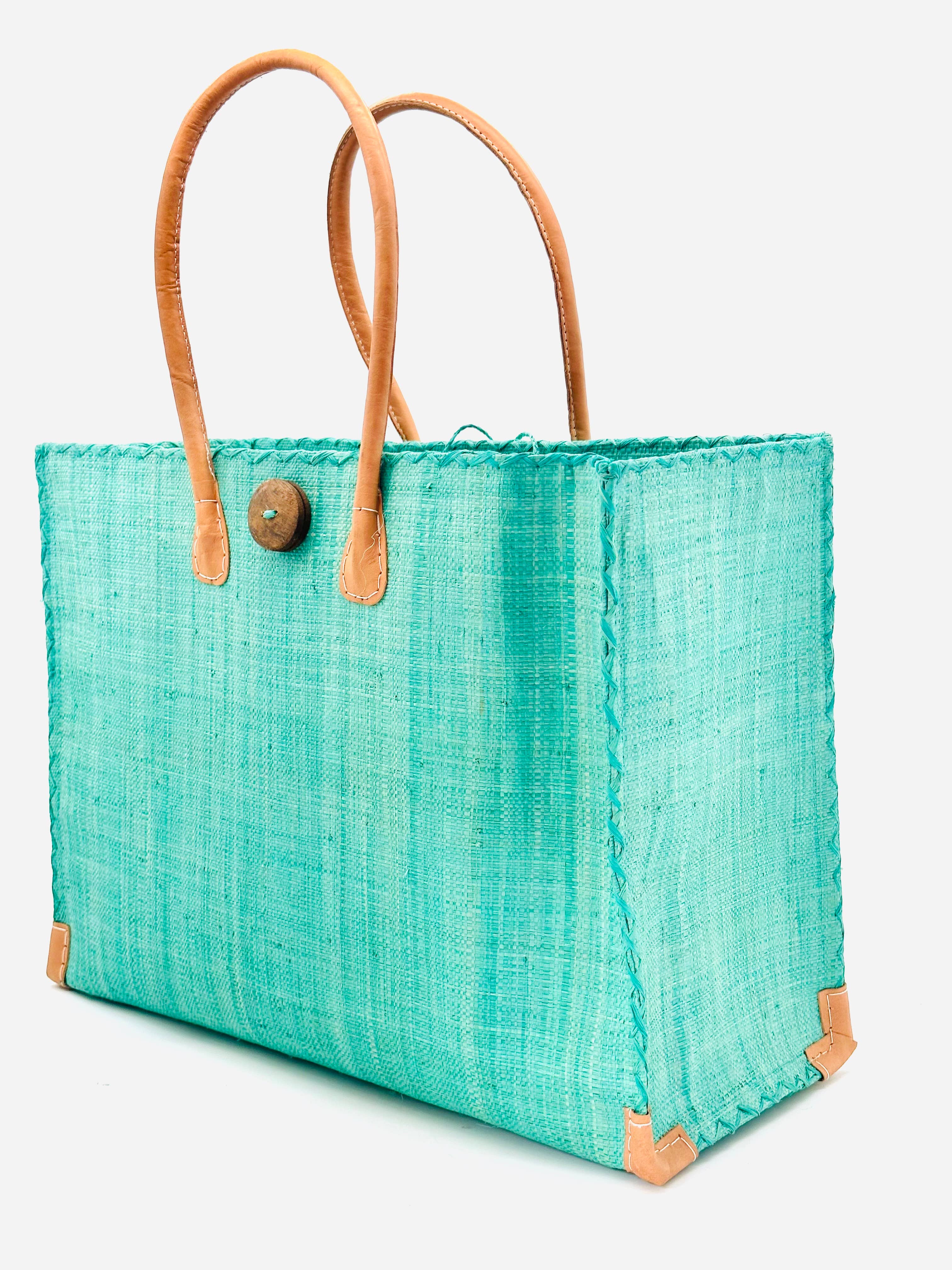 Zafran Solid Straw Beach Bag with Plastic Liner - 2 Sizes