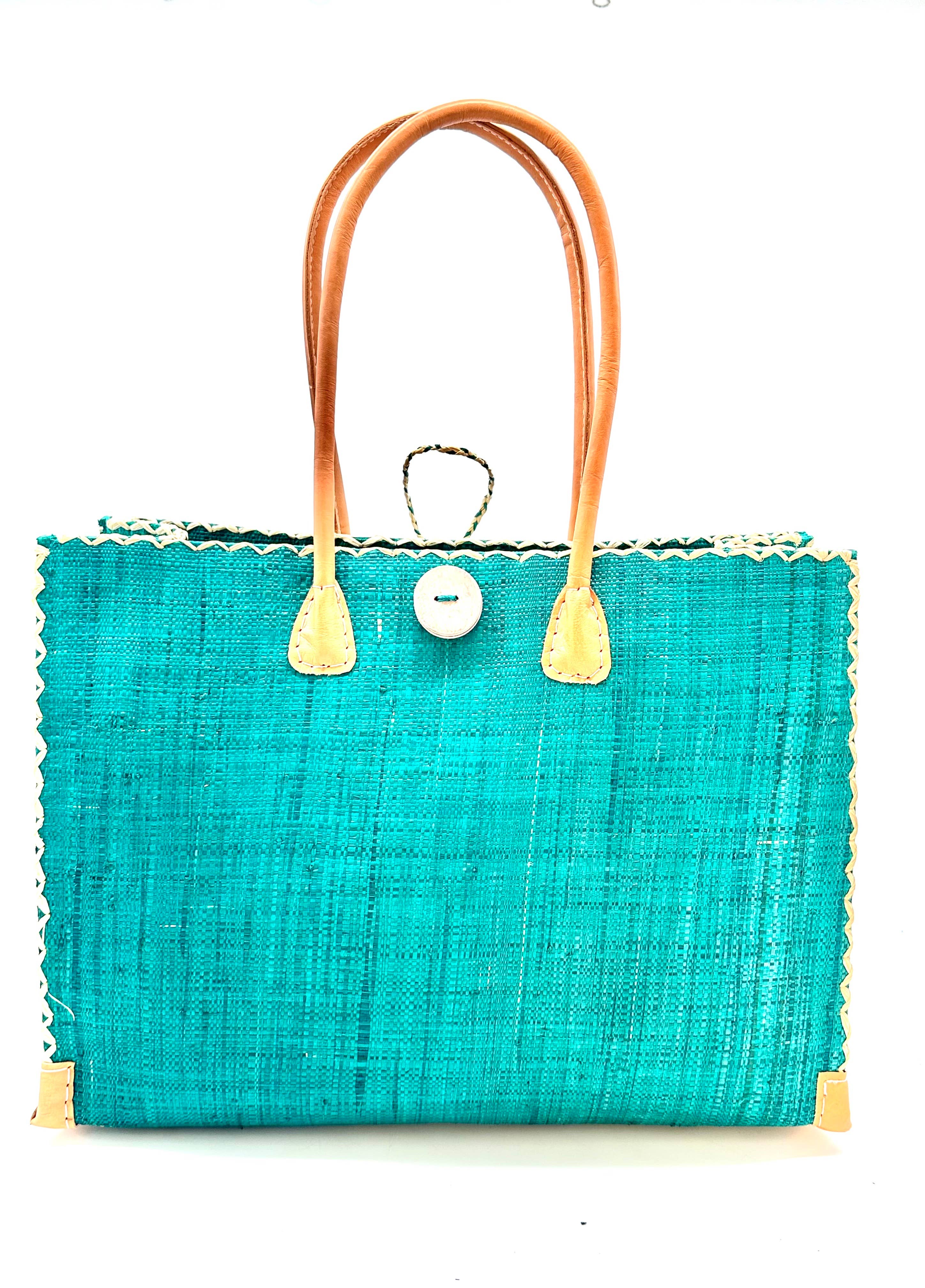 Zafran Solid Straw Beach Bag with Plastic Liner - 2 Sizes